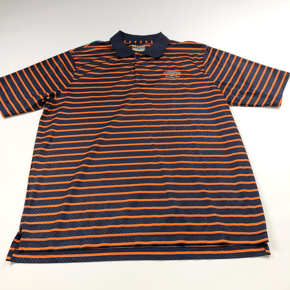 Under Armour Loose HeatGear Catalyst LG Golf SS Polo Striped Shirt Blue Orange